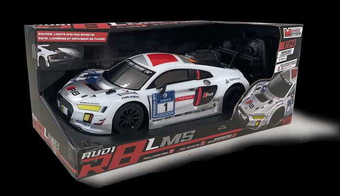 Unice Audi R8 avec effets de brouillard, lumières et sons, échelle 1:14