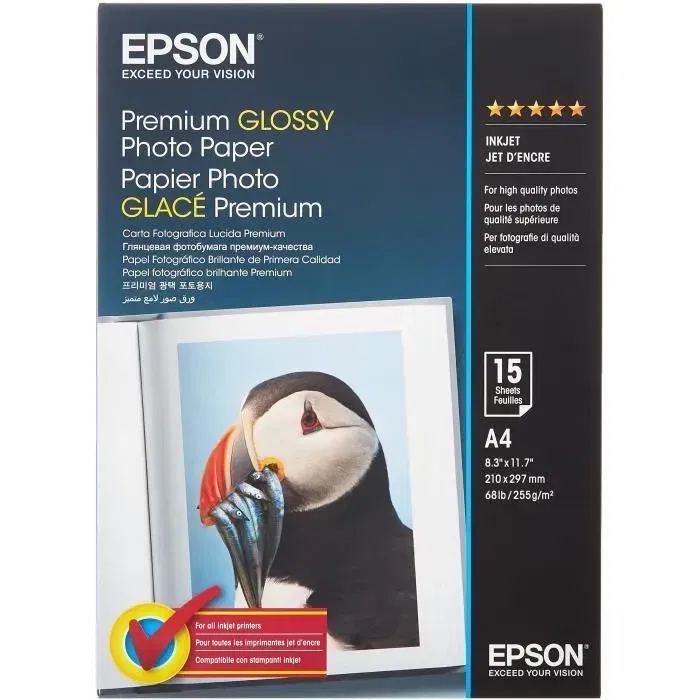 Epson - Papier photo premium brillant A4 255g/m² - 30 feuilles - Compatible imprimantes jet d'encre (L130, L220, L310, L355, L365, L555, L565, L810, MUFC Printer)