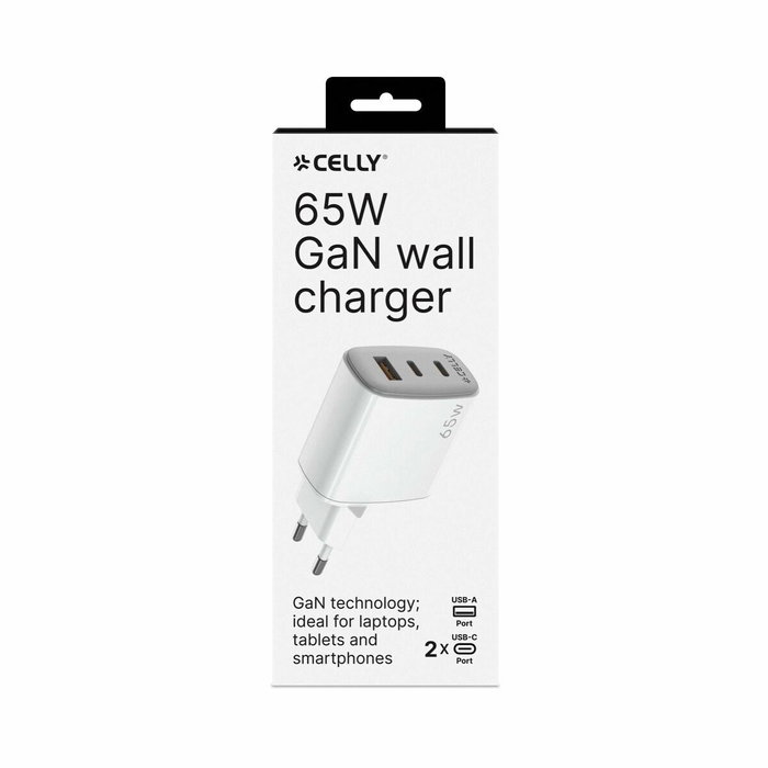 Chargeur mural Celly UPTC1USB2USBC65 Blanc