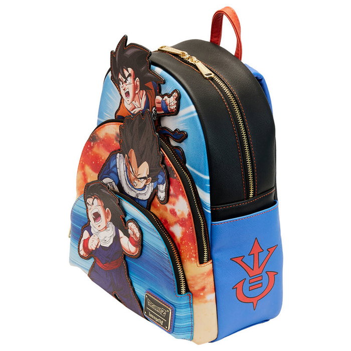 Loungefly Sac à dos Trio Dragon Ball Z 31 cm - 25,37x31,25x10 cm, housse assortie, sangles réglables, fermoirs métalliques dorés, cuir vegan Saffiano
