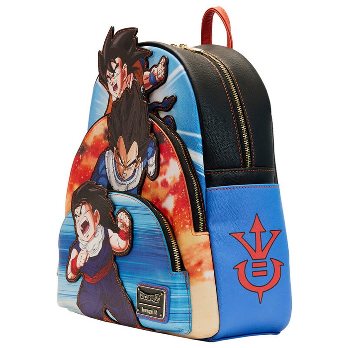 Loungefly Sac à dos Trio Dragon Ball Z 31 cm - 25,37x31,25x10 cm, housse assortie, sangles réglables, fermoirs métalliques dorés, cuir vegan Saffiano