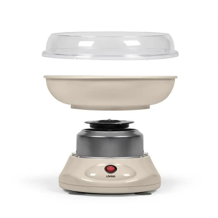 Livoo DOM468C Machine à Barbe à Papa 450W, Cuve et Couvercle Amovibles, Cuillère Doseuse et 10 Bâtons en Bambou Inclus