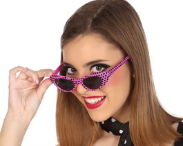 Lunettes rétro roses à pois noirs style félin