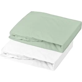 Mon P'tit Dodo - Lot de 2 draps-housses extensibles pour lit bébé 60x120 cm - Jersey 100% coton Oeko-Tex - Blanc et vert-de-gris