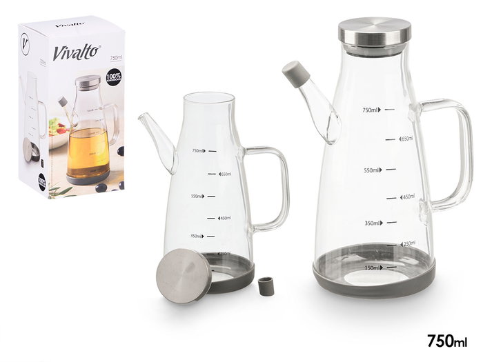 Vivalto Aceitera en Borosilicate 750 ml avec Bouchon en Acier 17x21x10 cm (Set de 12) Vivalto Aceitera en Borosilicate 750 ml avec Bouchon en Acier 17x21x10 cm (Set de 12)