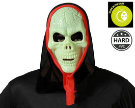 Masque Calavera Fluorescente avec Capuche Noire et Bordures Rouges