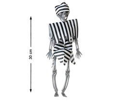 Squelette décoratif avec vêtements à rayures noires et blanches 30 cm