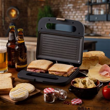 Ariete 1971/00 Sandwichera Breakfast - Plaques antiadhésives pour sandwichs, hotdogs, hamburgers et grillades, lumière indicatrice, poignée froide, couleur graphite