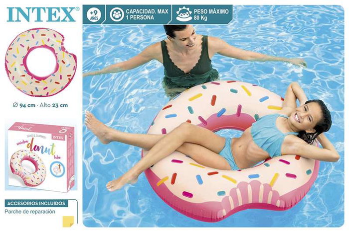 Intex Flotador Rueda Donut Rose 94 x 23 cm - Bouée Roulante, PVC, Pour Enfants de + 9 Ans, Modèle Surti