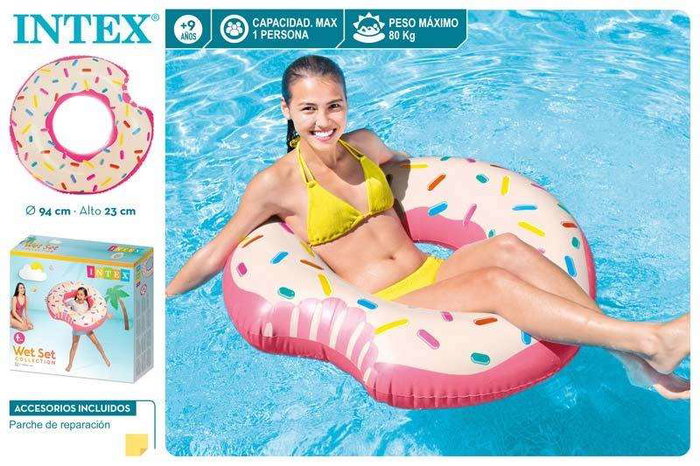 Intex Flotador Rueda Donut Rose 94 x 23 cm - Bouée Roulante, PVC, Pour Enfants de + 9 Ans, Modèle Surti