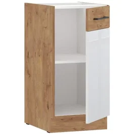 Rock Meuble bas Mélaminé chêne Lancelot et Blanc brillant 40 cm