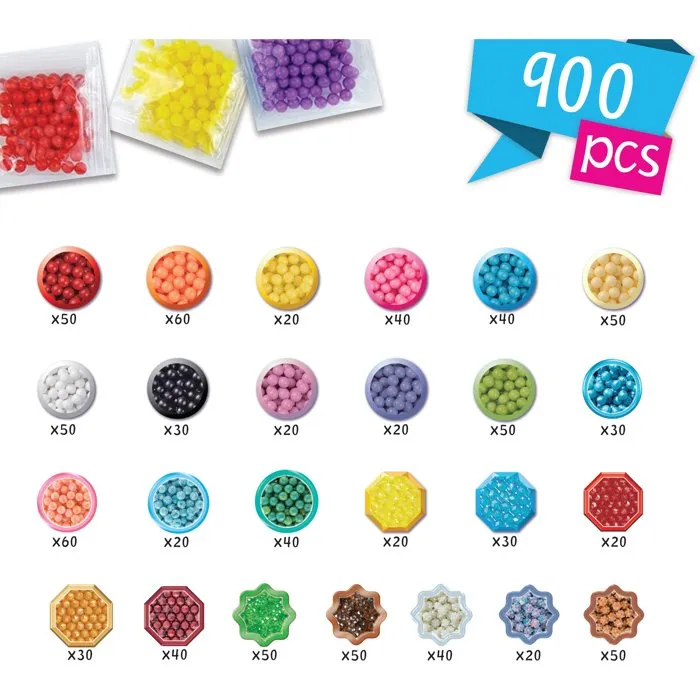 Aquabeads 35087 - Coffret d'initiation avec 900 perles de 25 couleurs, perles à coller à l'eau, plateau, trieur et modèles pour enfants dès 4 ans