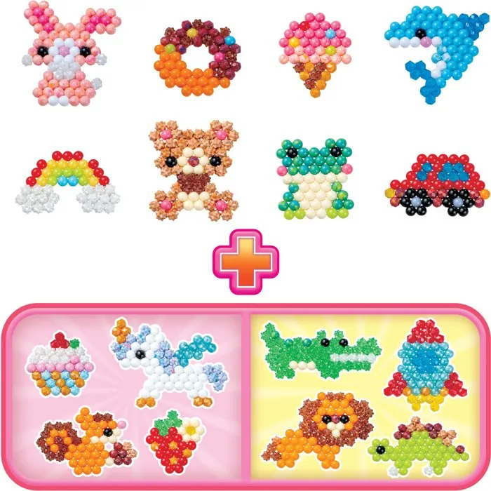 Aquabeads 35087 - Coffret d'initiation avec 900 perles de 25 couleurs, perles à coller à l'eau, plateau, trieur et modèles pour enfants dès 4 ans