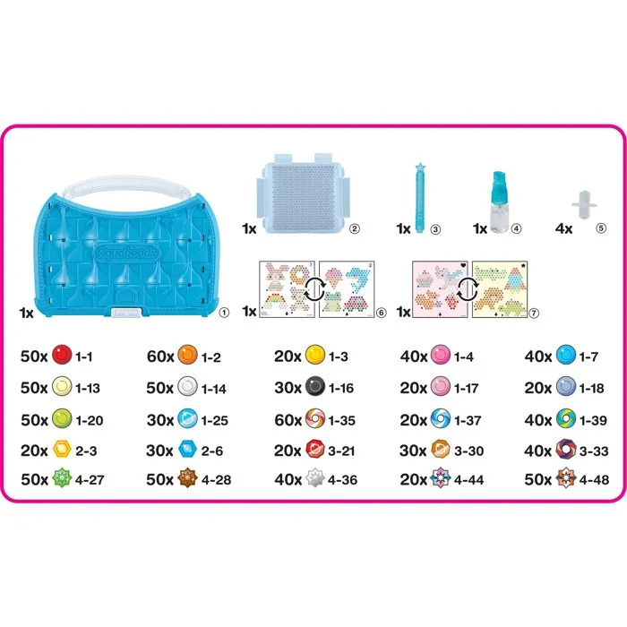 Aquabeads 35087 - Coffret d'initiation avec 900 perles de 25 couleurs, perles à coller à l'eau, plateau, trieur et modèles pour enfants dès 4 ans