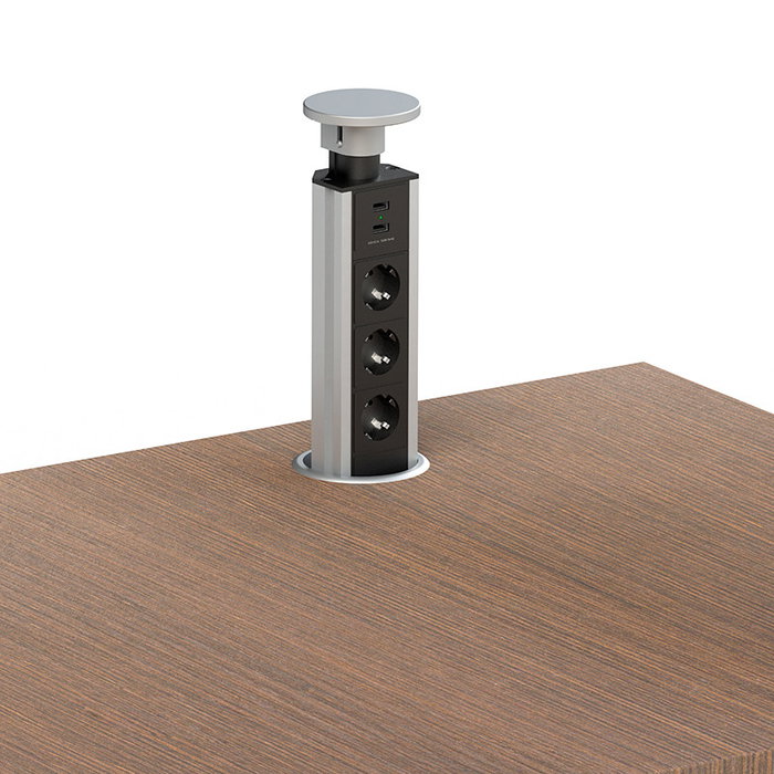 COMPLEMENTOS ORGANITA Torre Sacyr Multiphase Aluminium Extensible Ø80mm - 3 Prises Schuko + 2 Ports USB, IP20, 3500W, 230V, câble 1.60m