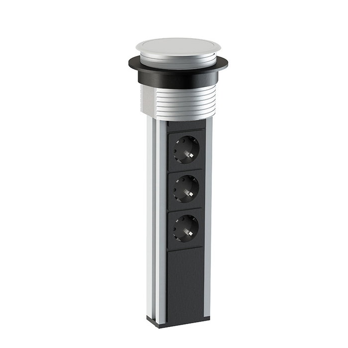 COMPLEMENTOS ORGANITA Torre Sacyr Multiphase Aluminium Extensible Ø80mm - 3 Prises Schuko + 2 Ports USB, IP20, 3500W, 230V, câble 1.60m