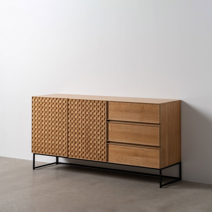 BigBuy Home Buffet MARIGNI Noir Naturel Fer Bois MDF