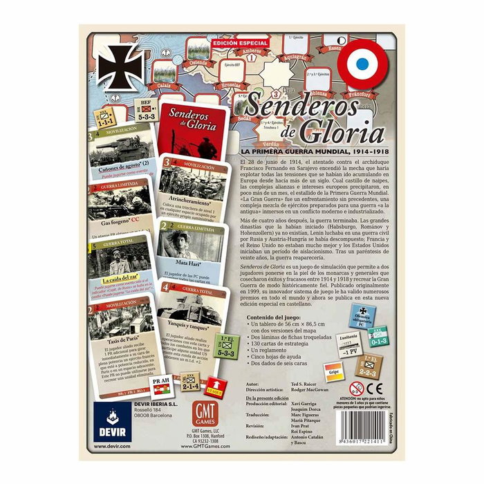 Devir Senderos de Gloria Jeu de Société Stratégie Guerre 1914-1918 Édition Spéciale Révisée 2 Joueurs 14+ Ans 480 min