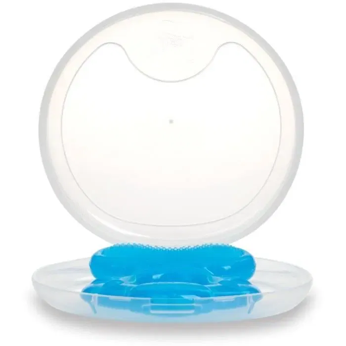 Nuby Anneau de Dentition Teethe-eez en Silicone Texture pour Bébé dès 3 Mois, Bleu, Stimule Gencives et Langue, Étui de Transport Inclus