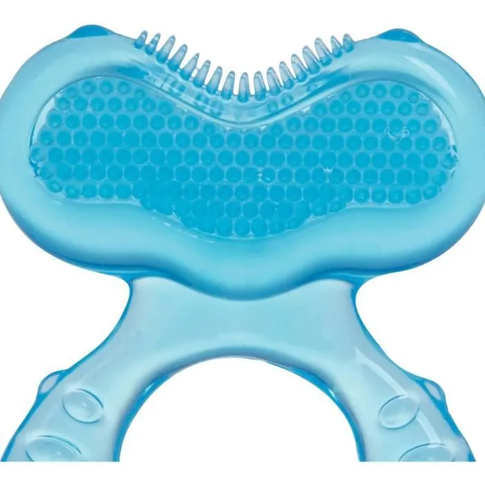 Nuby Anneau de Dentition Teethe-eez en Silicone Texture pour Bébé dès 3 Mois, Bleu, Stimule Gencives et Langue, Étui de Transport Inclus