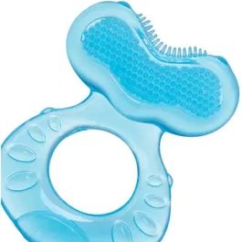 Nuby Anneau de Dentition Teethe-eez en Silicone Texture pour Bébé dès 3 Mois, Bleu, Stimule Gencives et Langue, Étui de Transport Inclus