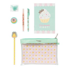 ERIK - Set de Papeterie Foodie Collection Pusheen, avec Etui, Carnet A5, Stylo, Souris, Crayon, Surligneur et 8 Trombones