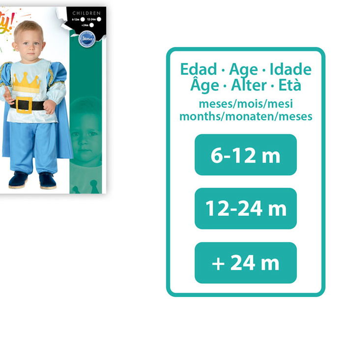 Déguisement Prince Bleu pour Garçon Bébé 24 Mois - Cape, T-shirt et Pantalon en Polyester