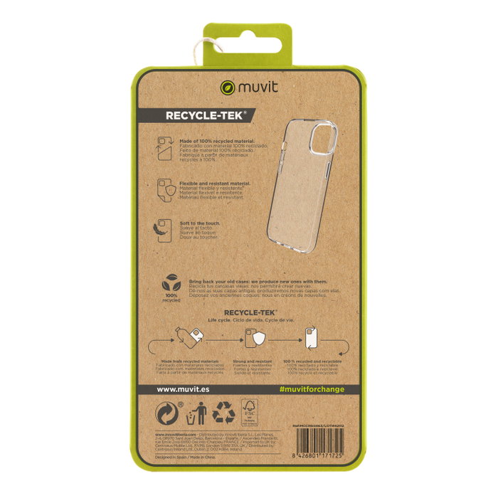 Muvit Recycletek Coque pour Apple iPhone 15, Protection Recyclée et Recyclable