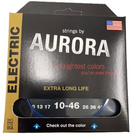 Aurora Strings Cordes pour guitare électrique Aurora Blue 10-46, revêtues nickel/argent nickel, longue durée