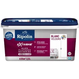 Ripolin Peinture Extreme murs et plafonds, Velours Blanc Ultra Couvrante, Atténue les Imperfections, 2,5 litres