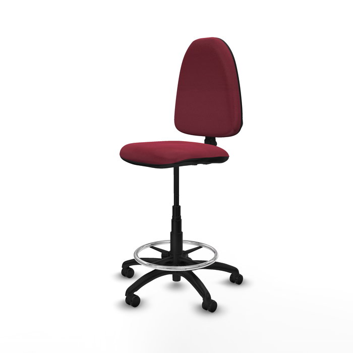 Tabouret Aýna taburete Contact permament de base Tissu Bordeaux Structure polyamide noire Sans accoudoirs Sans appui-tête Roulettes pour moquette