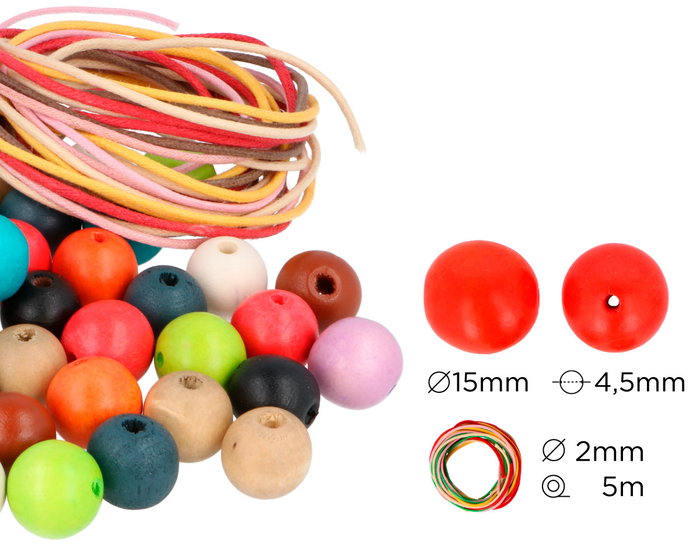 Innspiro Kit de 300 perles en bois multicolores 15 mm et fil en coton Innspiro Kit de 300 perles en bois multicolores 15 mm et fil en coton