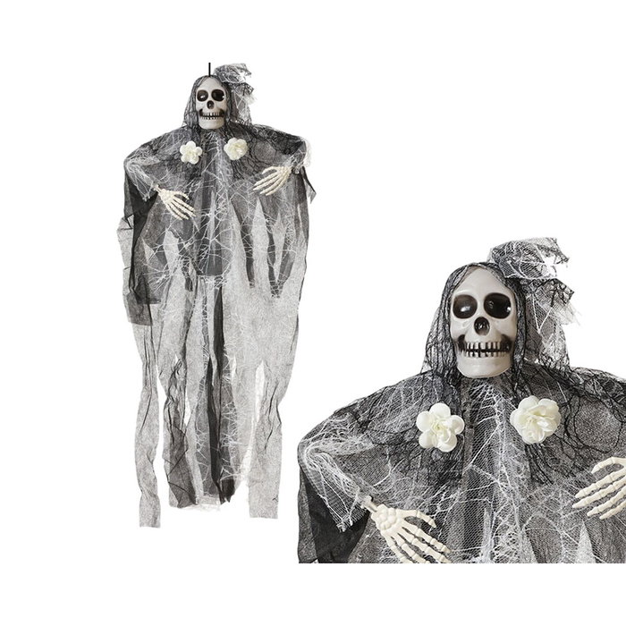 BigBuy Home Décoration d'Halloween Mariée Squelette Suspendue 90 x 70 cm