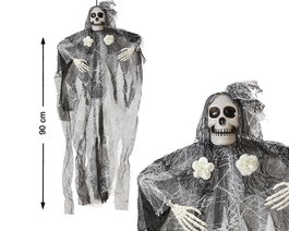 Figurine murale squelette mariée avec robe blanche 90 x 70 cm pour décoration gothique et Halloween