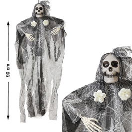 Figurine murale squelette mariée avec robe blanche 90 x 70 cm pour décoration gothique et Halloween