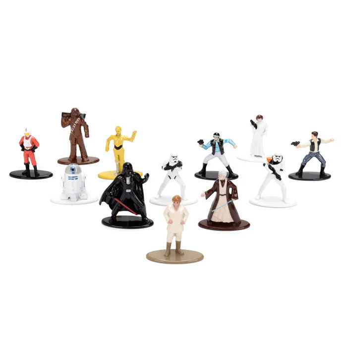 Jada - Set de 12 Figurines Star Wars en Métal - 4cm - Licence Officielle - Personnages Dark Vador, R2D2, Princesse Leia - À partir de 3 ans