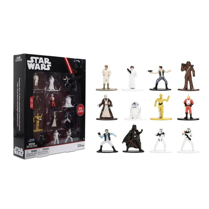 Jada - Set de 12 Figurines Star Wars en Métal - 4cm - Licence Officielle - Personnages Dark Vador, R2D2, Princesse Leia - À partir de 3 ans