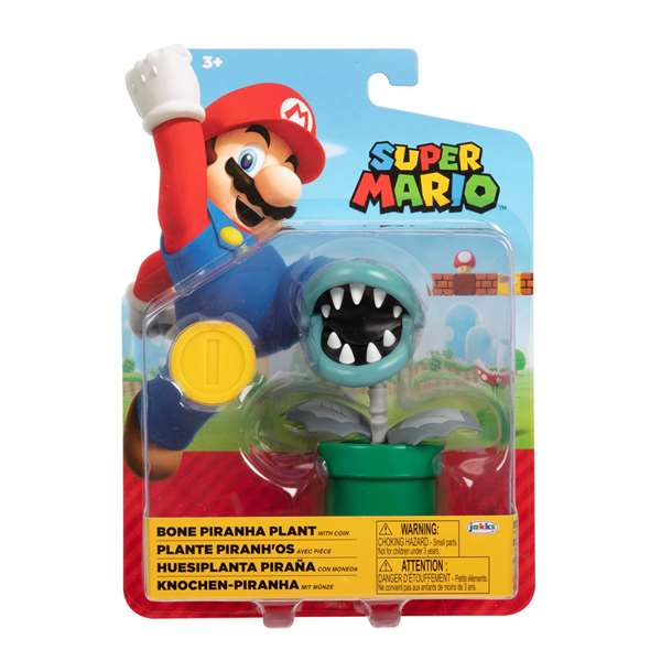 Jakks Pacific Figurines Super Mario 10 cm - Série de 5 modèles assortis en PVC (Bone Planta Piranha, Raccoon Mario, Red Koopa, Shy Guy, Cat Peach)