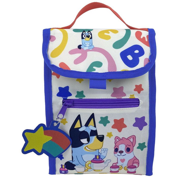 CYP BRANDS - Sac isotherme Rainbow Bluey, transport de collations, polyester 17x10x24 cm, poche centrale, poignée étoile CYP BRANDS - Sac isotherme Rainbow Bluey, transport de collations, polyester 17x10x24 cm, poche centrale, poignée étoile