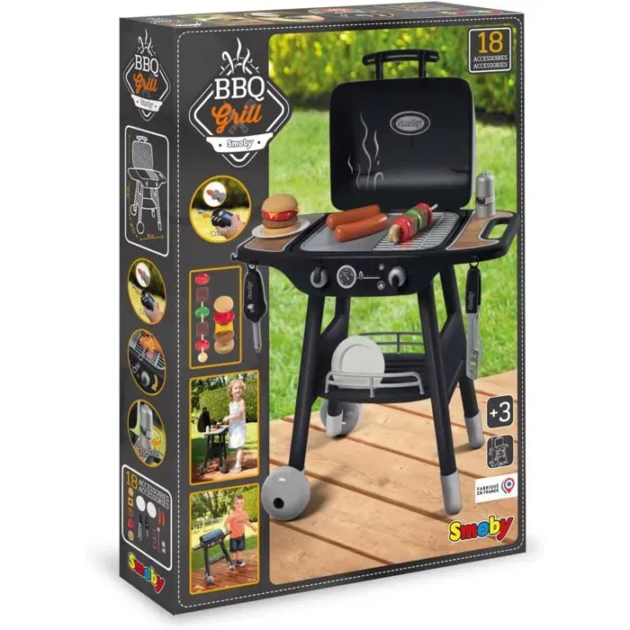 Smoby - Barbecue Grill et Plancha Enfant sur Pieds avec 18 Accessoires - Jeu d'imitation pour Filles et Garçons à partir de 3 ans - Fabrication Française
