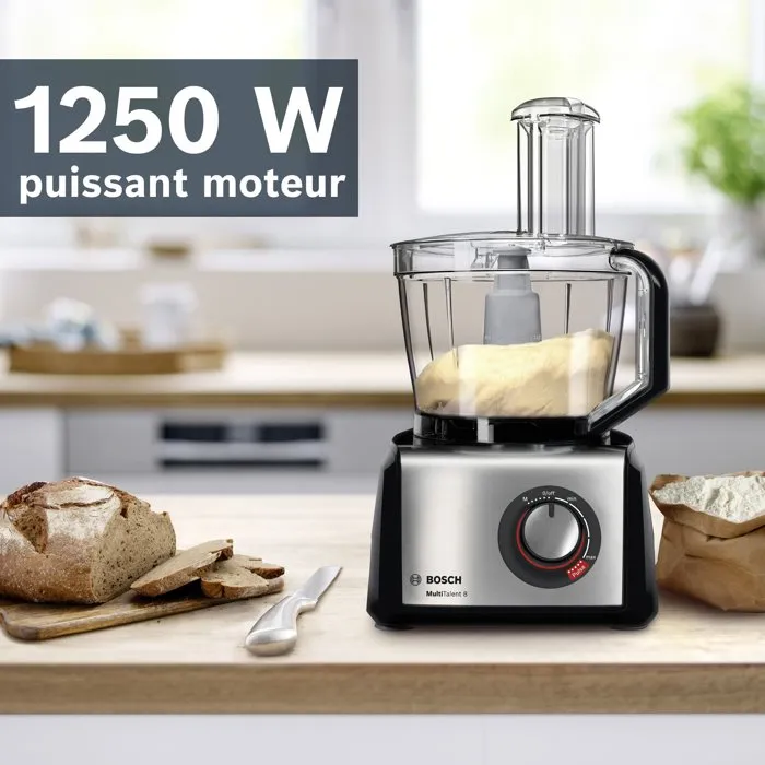 Bosch MultiTalent8 B1EMC812S8 - Robot Multifonction 1250 W 3.9 L Blender 1.5 L avec Variateur de Vitesse LED Turbo Livre de Recettes Blanc Inox