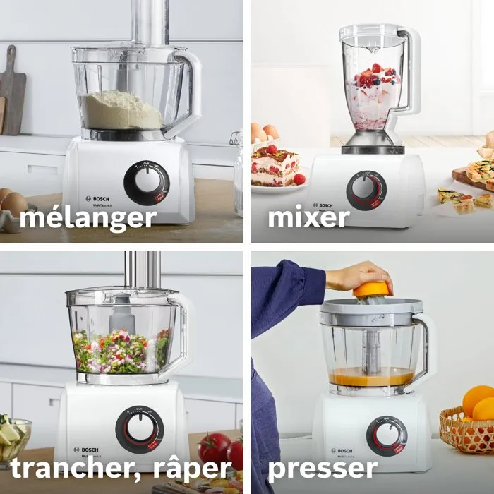 Bosch MultiTalent8 B1EMC812S8 - Robot Multifonction 1250 W 3.9 L Blender 1.5 L avec Variateur de Vitesse LED Turbo Livre de Recettes Blanc Inox