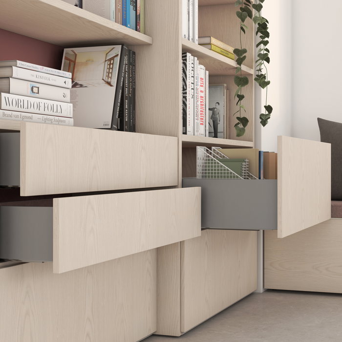 Emuca Tiroir extérieur Vertex avec réglages 3D hauteur 93mm, 40kg, profondeur 350mm, Acier, Peint en aluminium