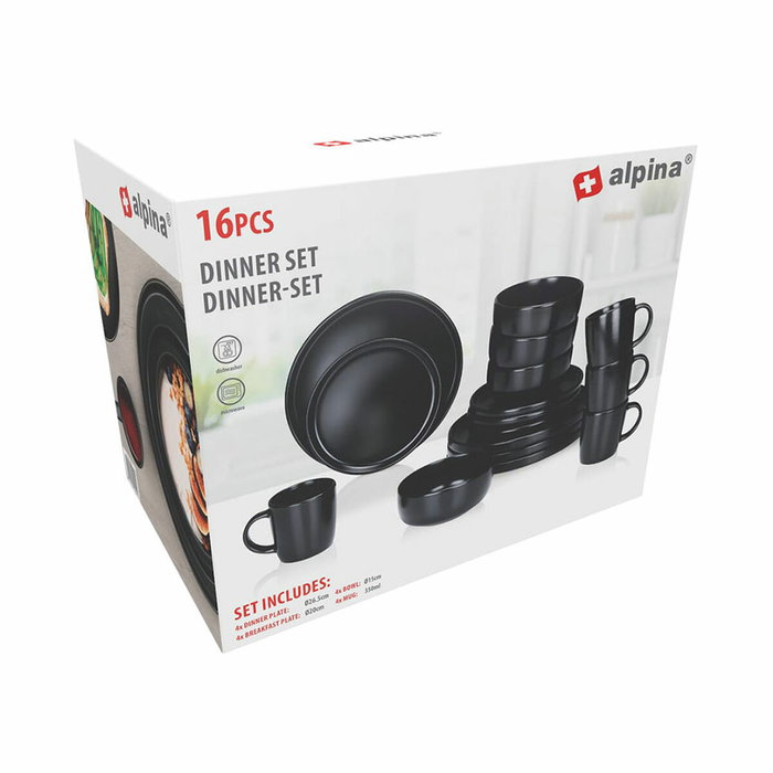 Assiettes Alpina Noir Céramique 16 Pièces (4 Unités)