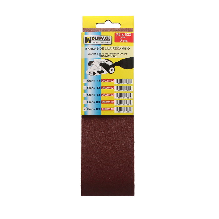 WOLFPACK LINEA PROFESIONAL Bandes de ponçage rectangulaires 75x533mm Grain 120, Lot de 3