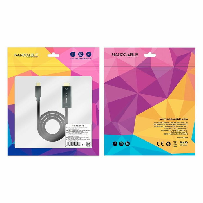 Câble USB-C vers HDMI NANOCABLE 10.15.5135 5 m Noir