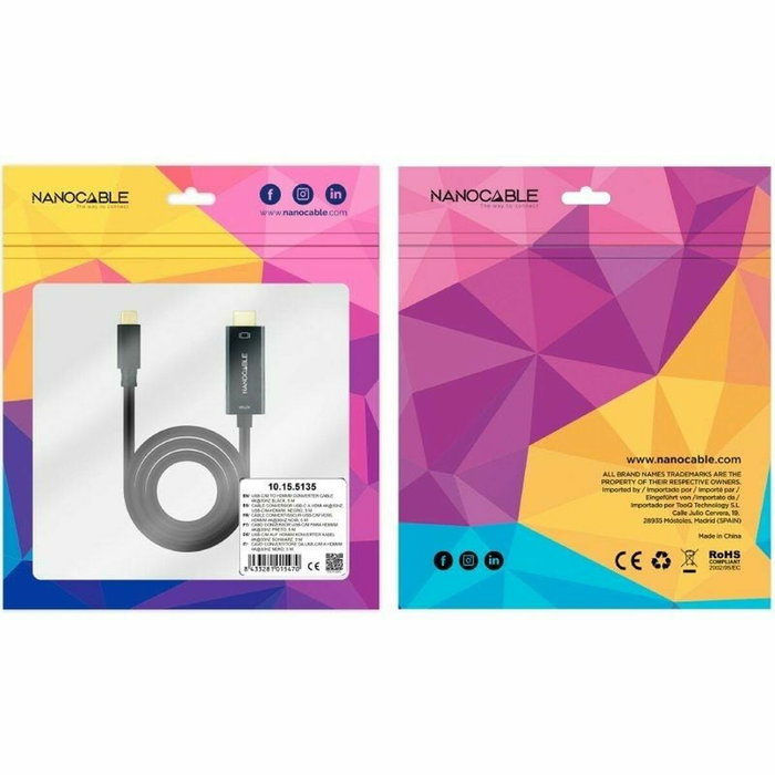 Câble USB-C vers HDMI NANOCABLE 10.15.5135 5 m Noir