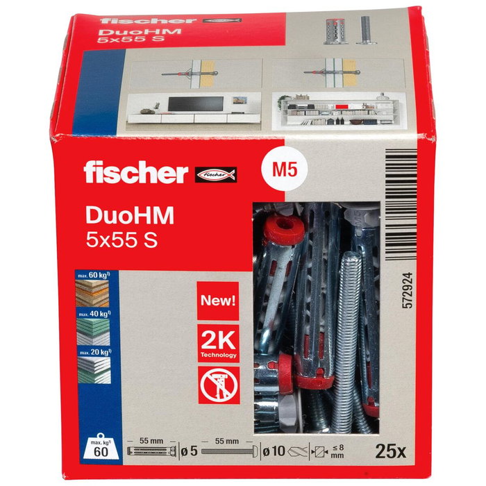 Fischer DuoHM Tacos ø5 x 55 mm + Vis ø10 x 55 mm (25 unités)大変