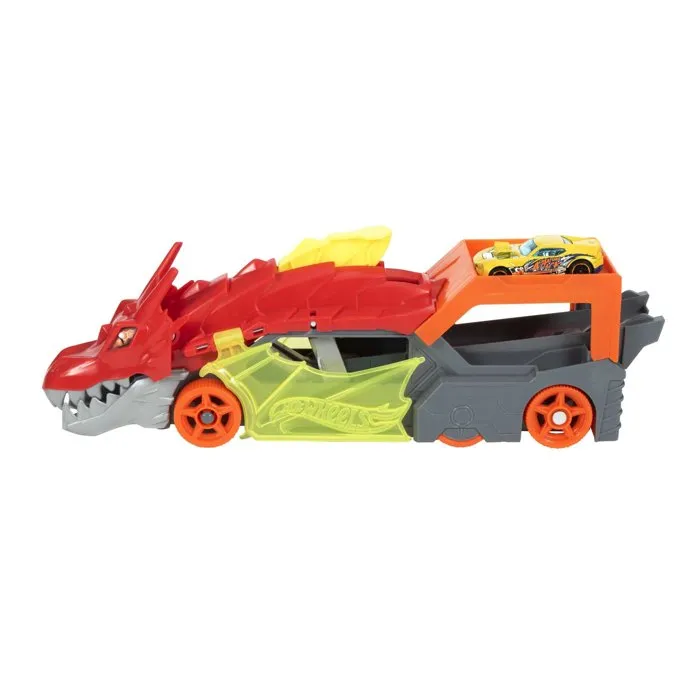 Hot Wheels City Transporteur Dragon Lanceur 2-en-1 - Camion Transport avec Ailes, Rampe et Lanceur Intégré - Pour Enfants Dès 3 Ans