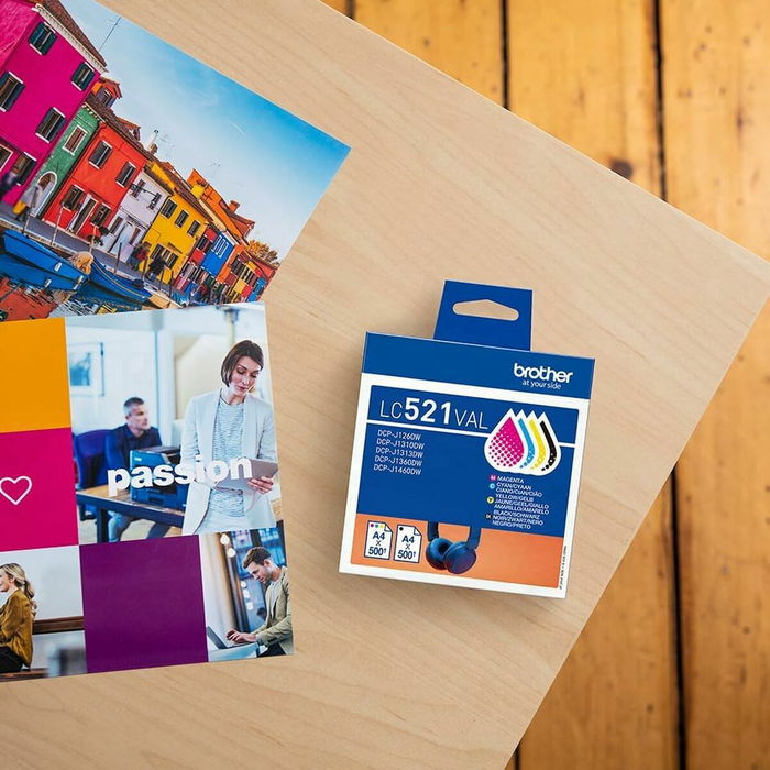 Cartouche d'encre originale Brother LC521VAL Jaune (4 Unités) Cartouche d'encre originale Brother LC521VAL Jaune (4 Unités)